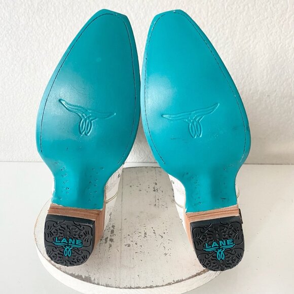 Lane CALYPSO Womens Cowboy Boots 9.5 White Western Cowgirl Mid Calf Pointed Toe - Picture 8 of 11